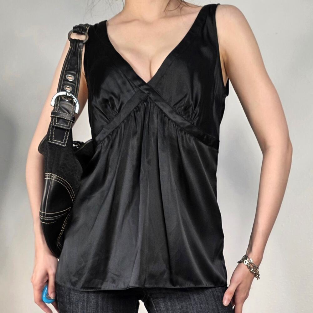 Silk Babydoll Top Black Y2K Going Out Sexy Minimalist Dark Feminine Express